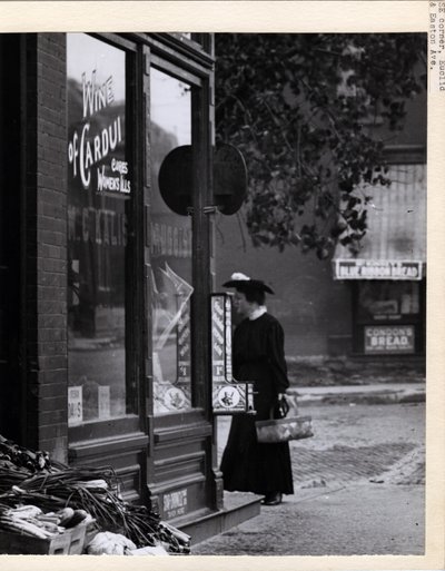 Woman Holding a Basket in Front of W. C. Kalis Drugstore by Charles Clement Holt